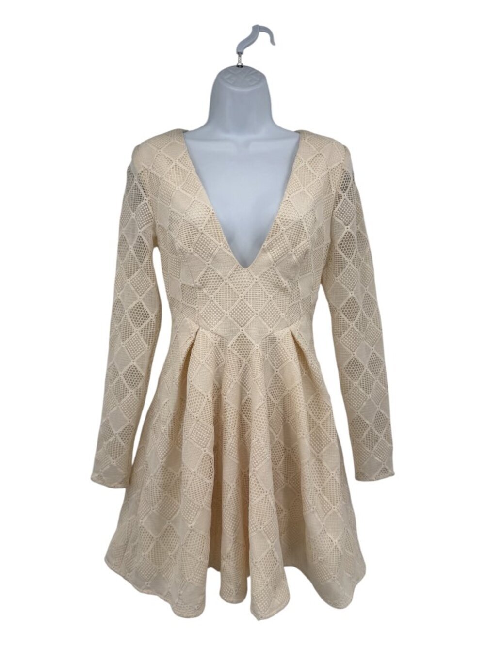 StylesTalker Empire Ivory Geometric Lace Long Sleeve Fit & Flare Dress NWT S